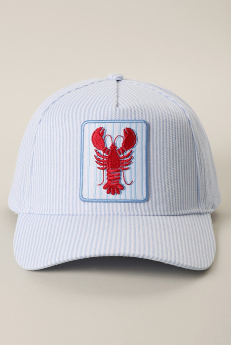 Lobster Embroidered Patch Seersucker Trucker Hat