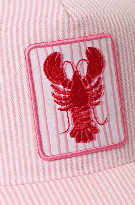 Lobster Embroidered Patch Seersucker Trucker Hat