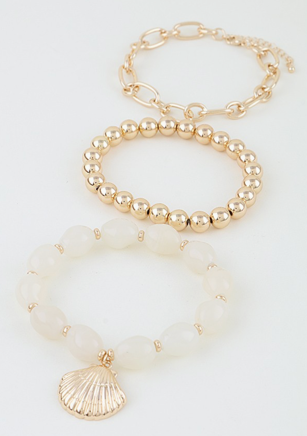 Double Sea Shell Charm Beaded Bracelet