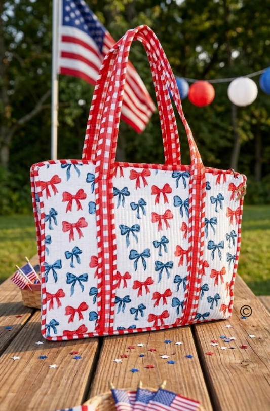 Americana Red And Blue Bow Tote Bag