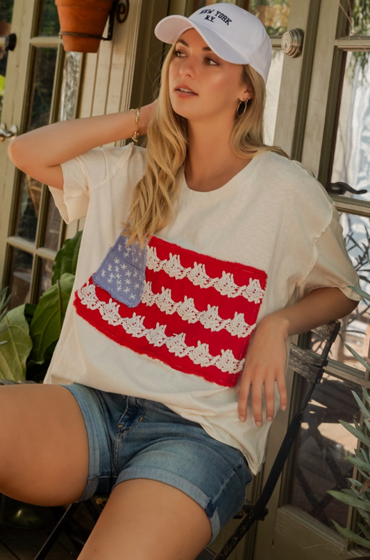 Lace-patched Americana Oversized Tee