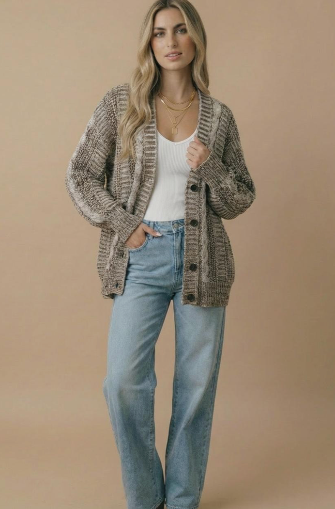 Button Down Oversized Chunky Cable Cardigan