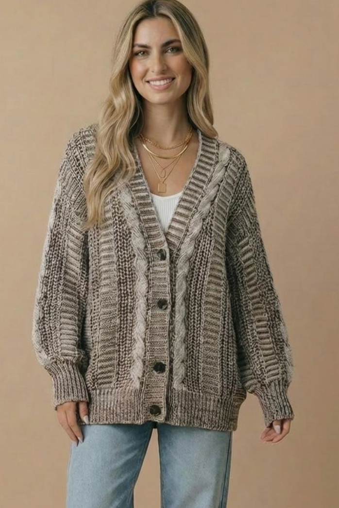 Button Down Oversized Chunky Cable Cardigan