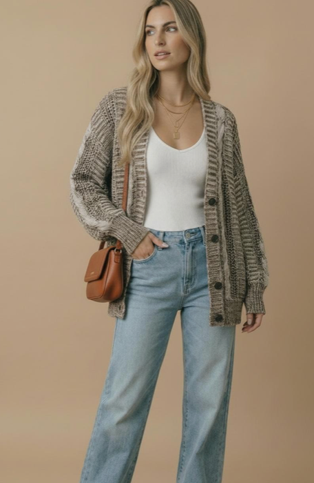 Button Down Oversized Chunky Cable Cardigan