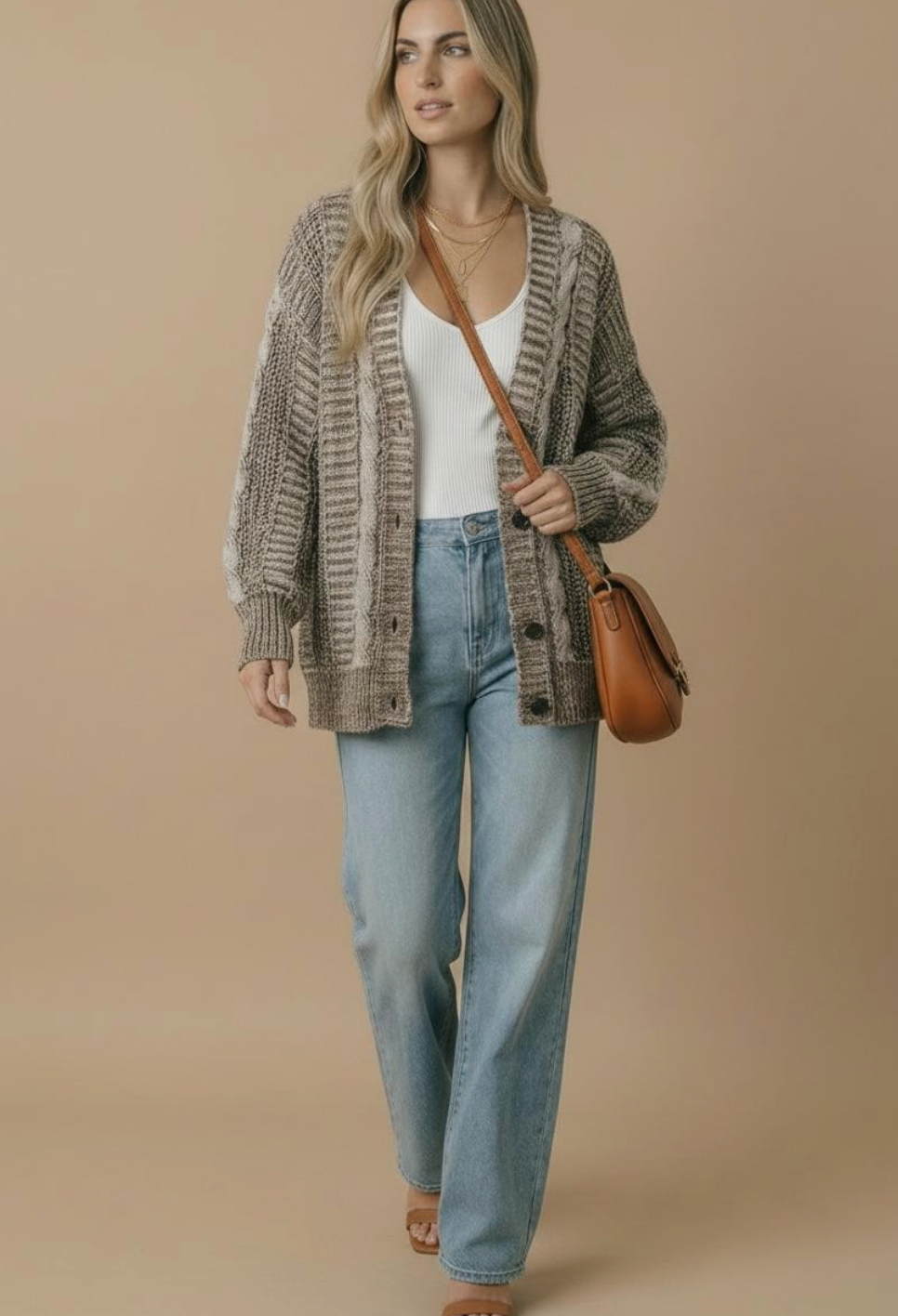 Button Down Oversized Chunky Cable Cardigan