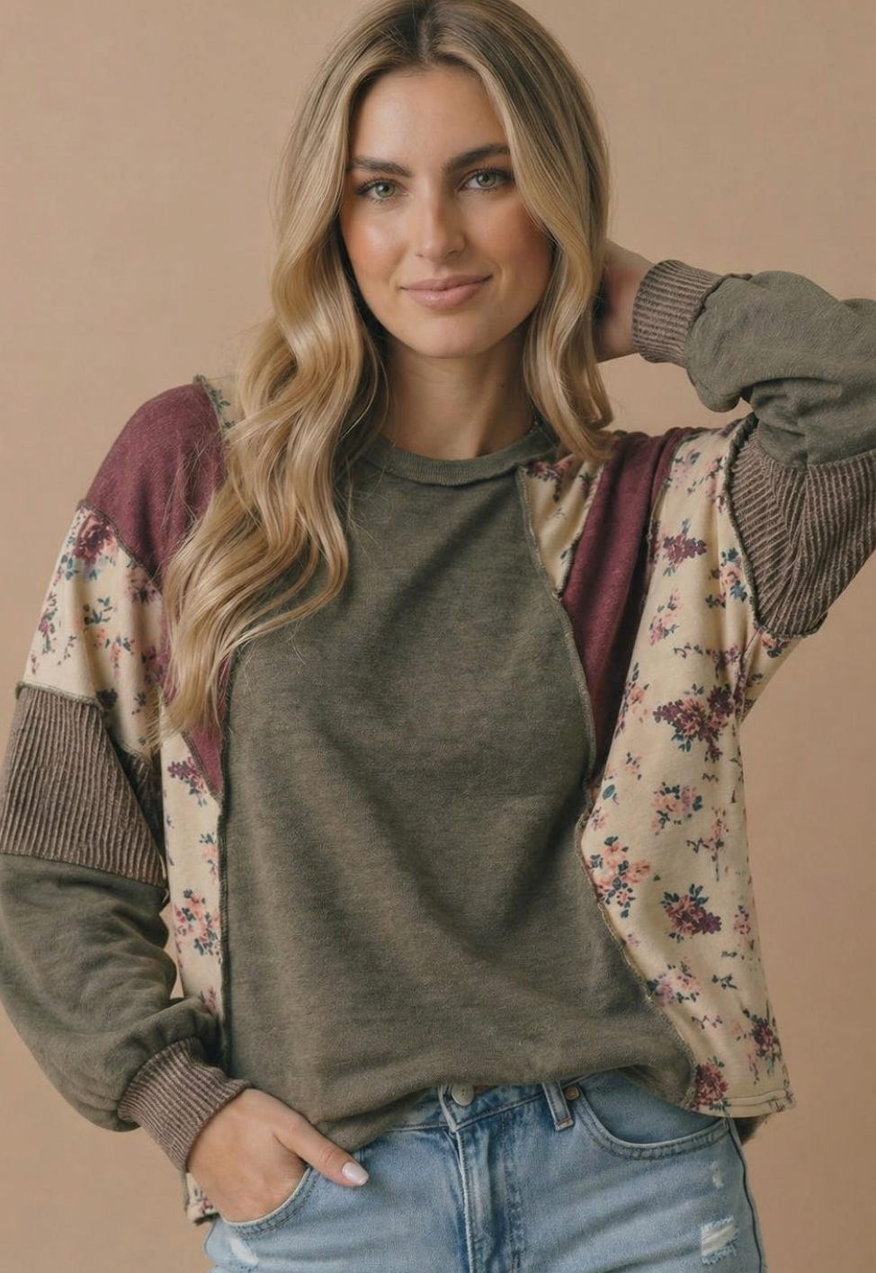 Mixed Media Patchwork Pullover Knit Top