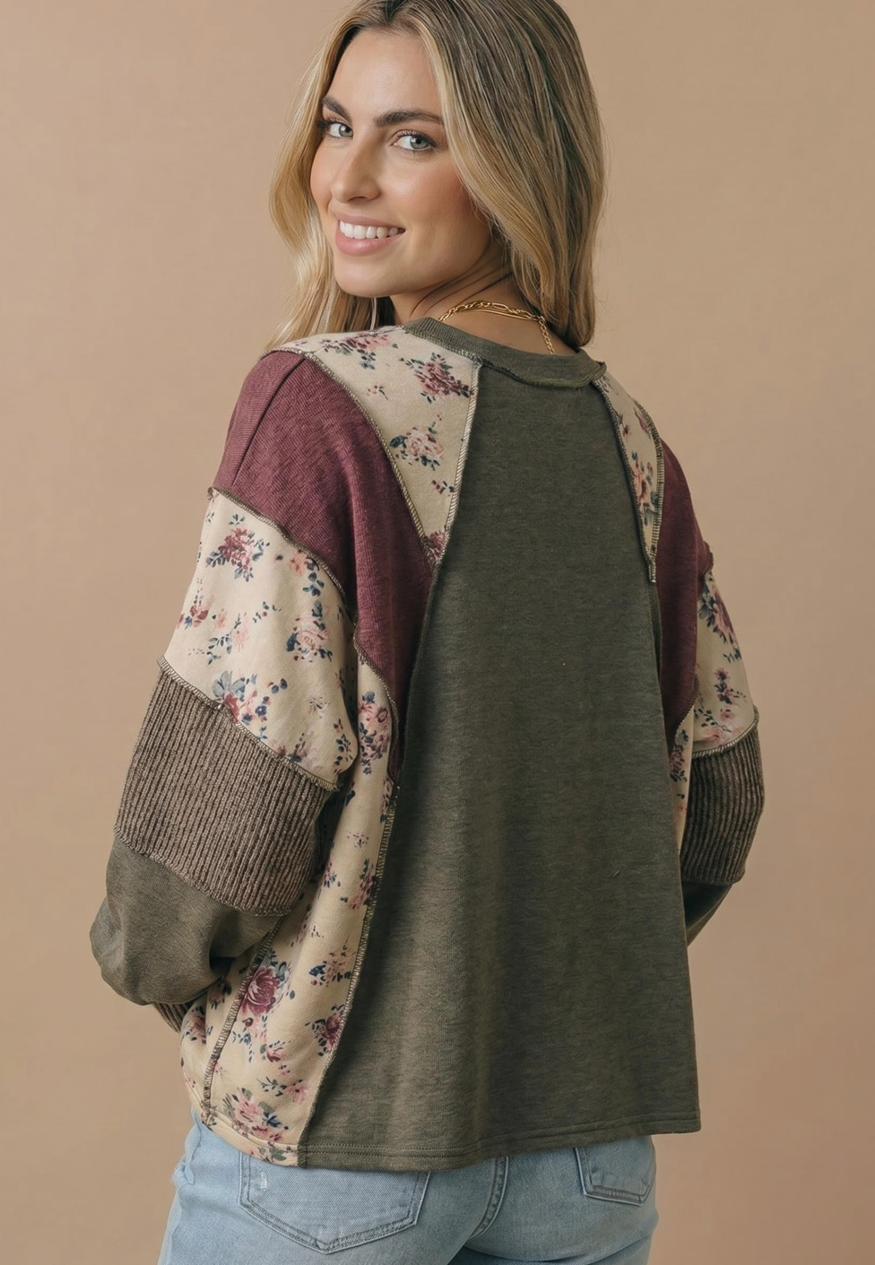 Mixed Media Patchwork Pullover Knit Top