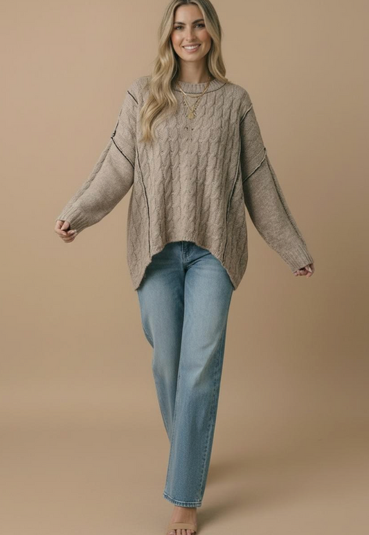 Cable Knit Oversize Pullover Sweater Knit Top