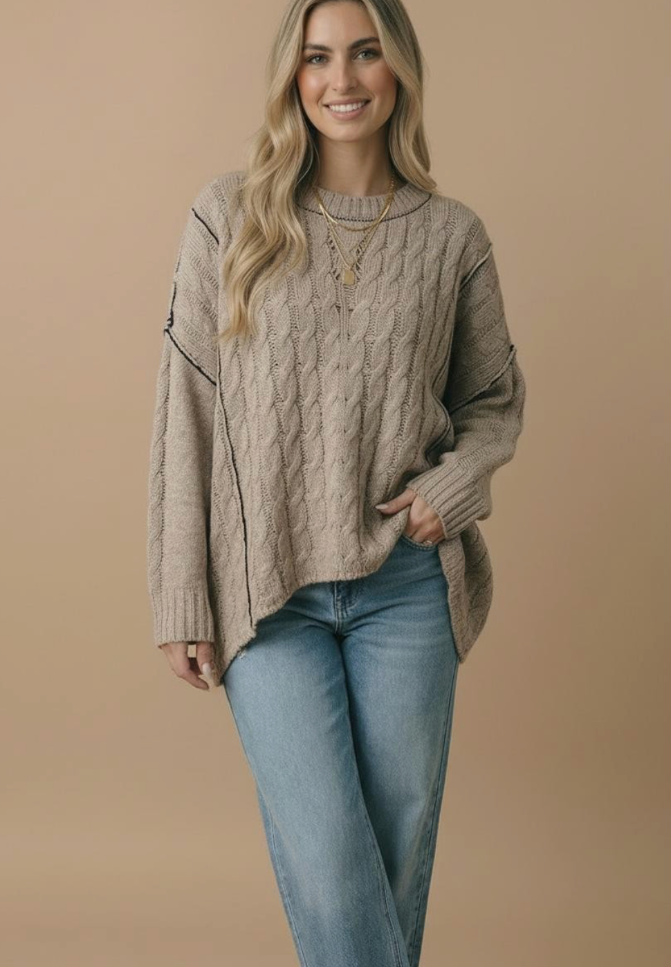 Cable Knit Oversize Pullover Sweater Knit Top