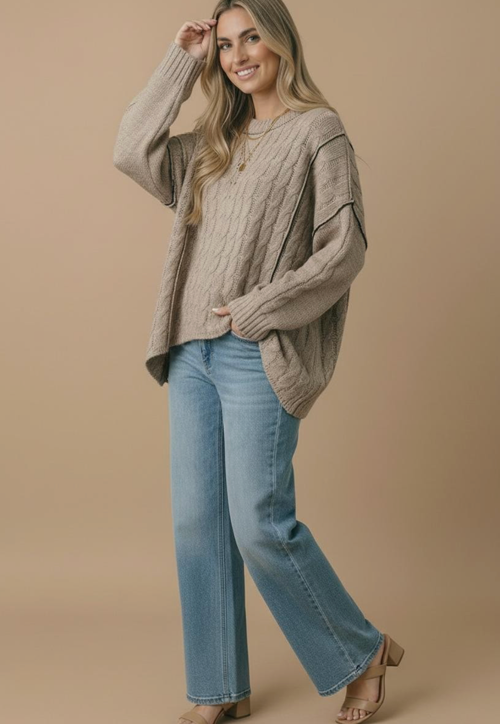 Cable Knit Oversize Pullover Sweater Knit Top