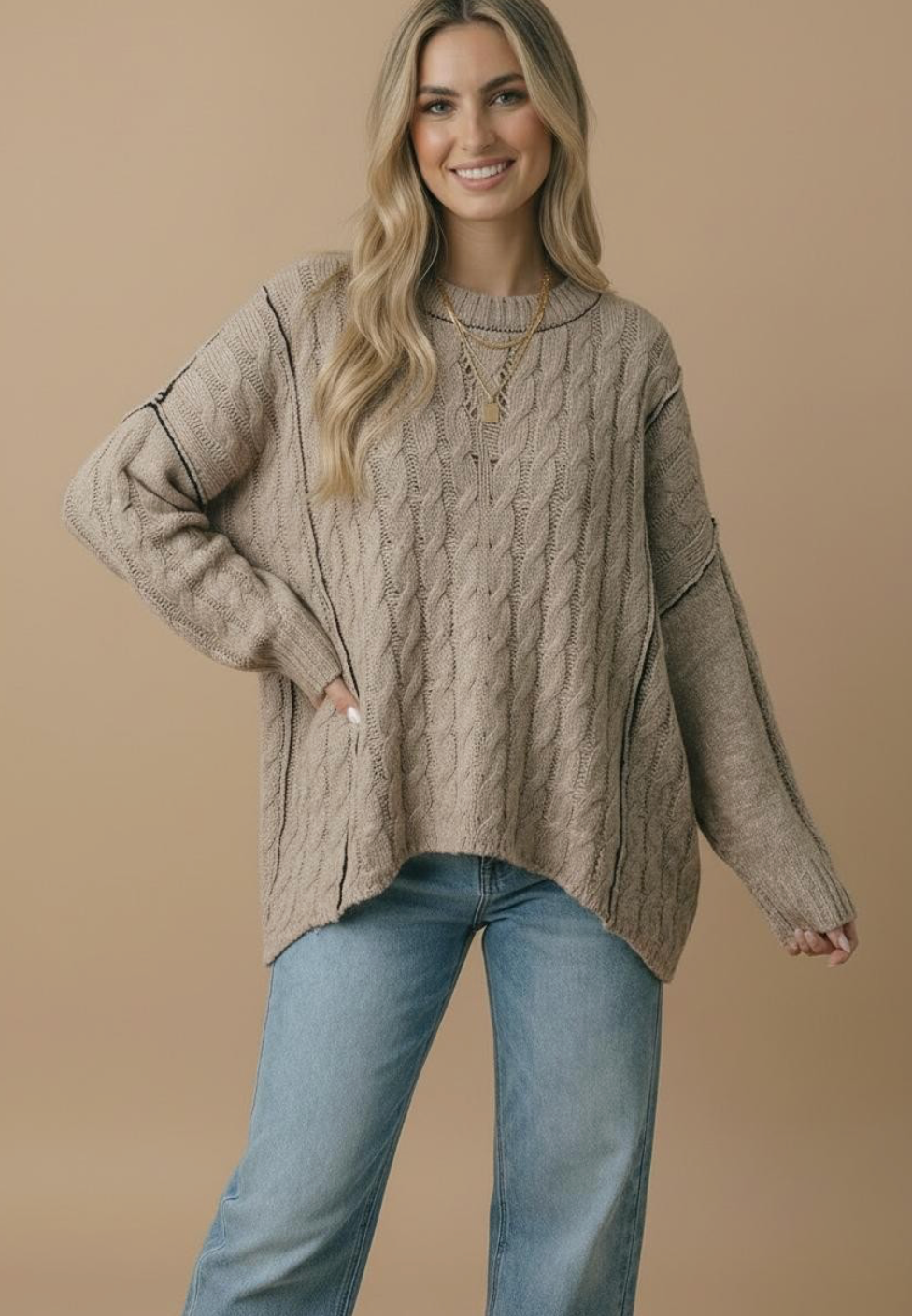 Cable Knit Oversize Pullover Sweater Knit Top