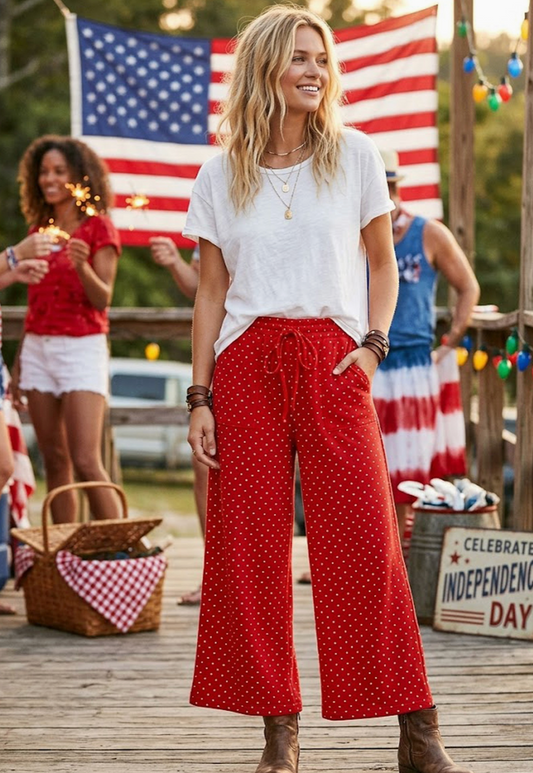 Relaxed Polka Dot Wide Leg Pants