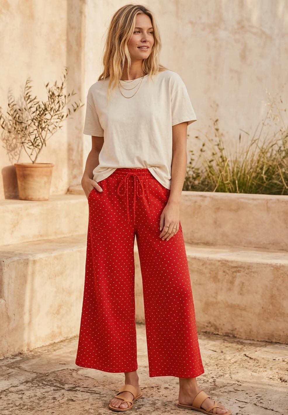 Relaxed Polka Dot Wide Leg Pants