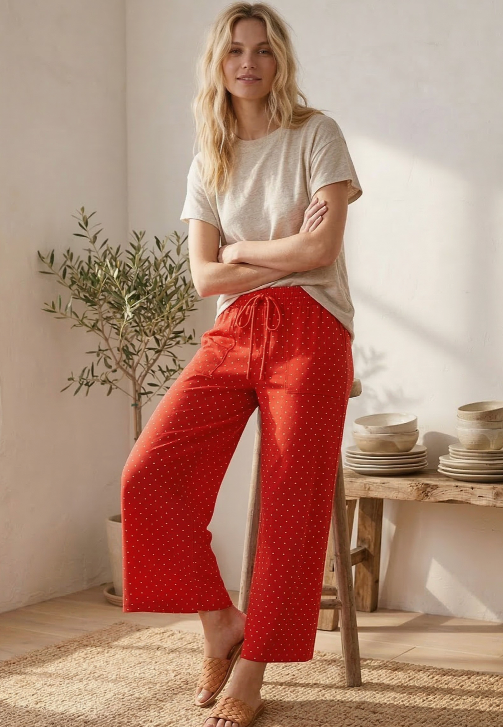 Relaxed Polka Dot Wide Leg Pants