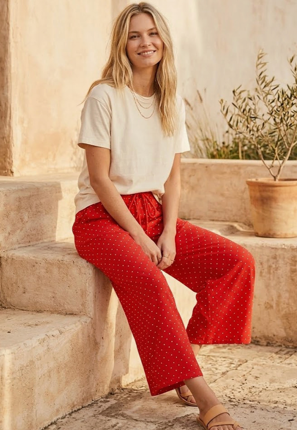 Relaxed Polka Dot Wide Leg Pants