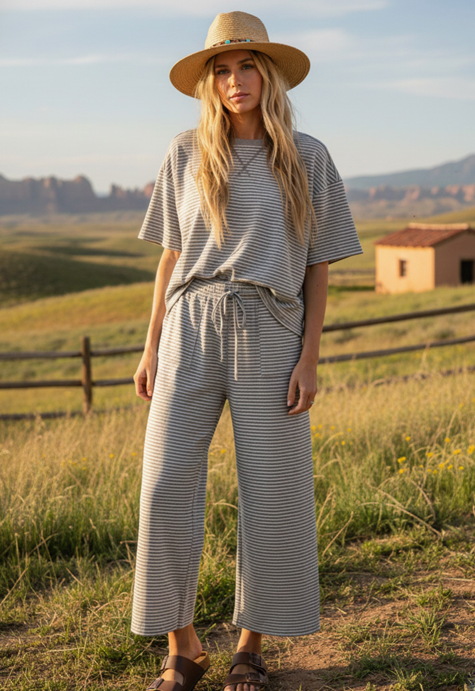 Striped Knit Top And Pants Set