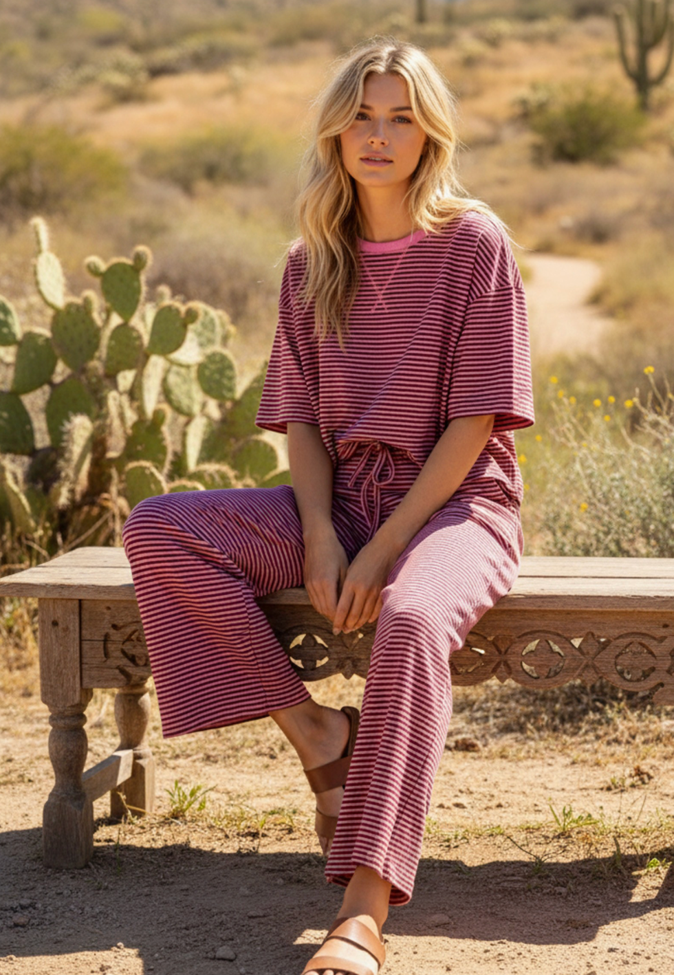 Striped Knit Top And Pants Set