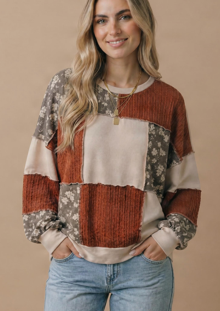 Round Neck Color Block Pullover Knit Top