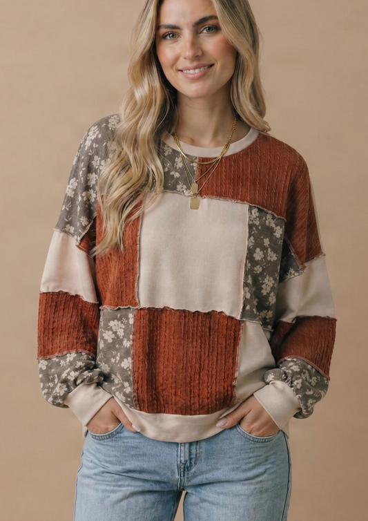 Round Neck Color Block Pullover Knit Top