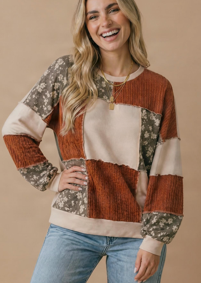 Round Neck Color Block Pullover Knit Top
