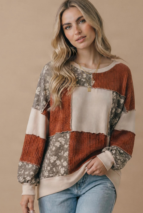 Round Neck Color Block Pullover Knit Top