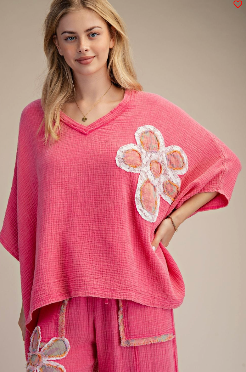 PATCH FRONT WASHED COTTON GAUZE TWO PIECE SET