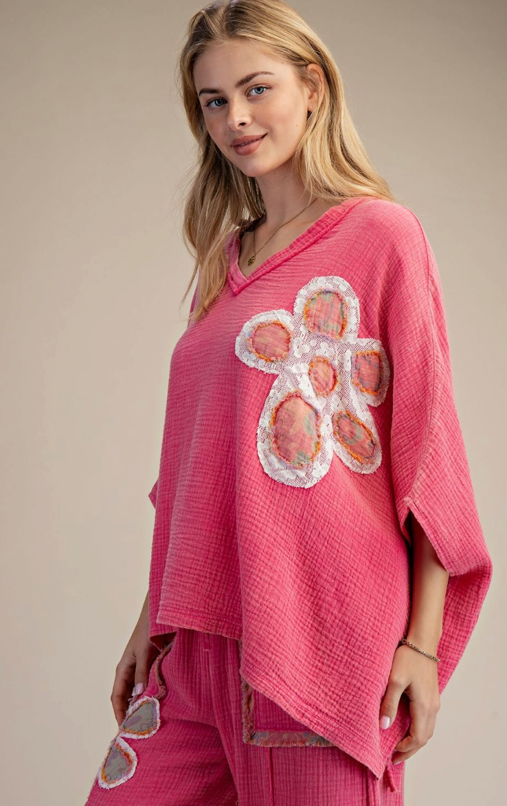 PATCH FRONT WASHED COTTON GAUZE TWO PIECE SET