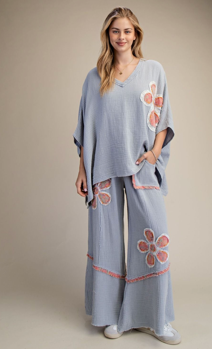 PATCH FRONT WASHED COTTON GAUZE TWO PIECE SET