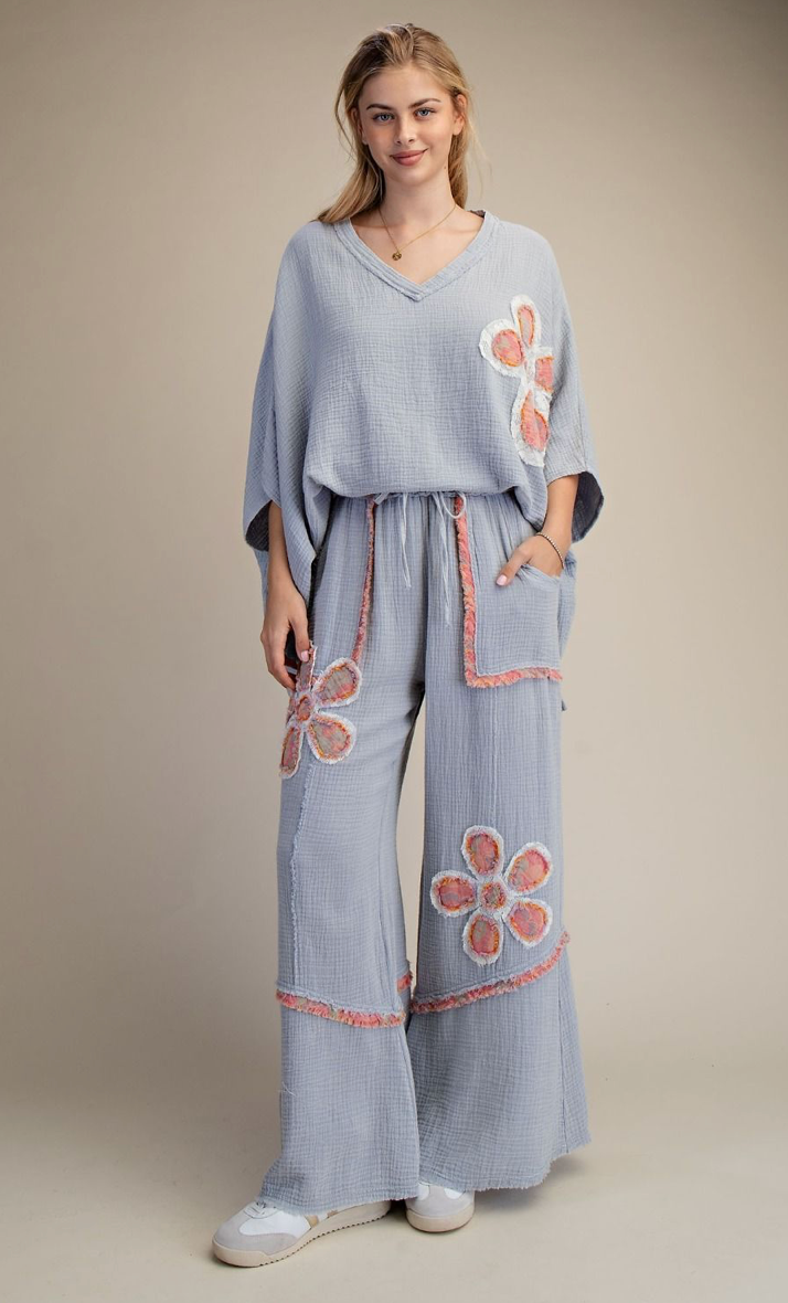 PATCH FRONT WASHED COTTON GAUZE TWO PIECE SET