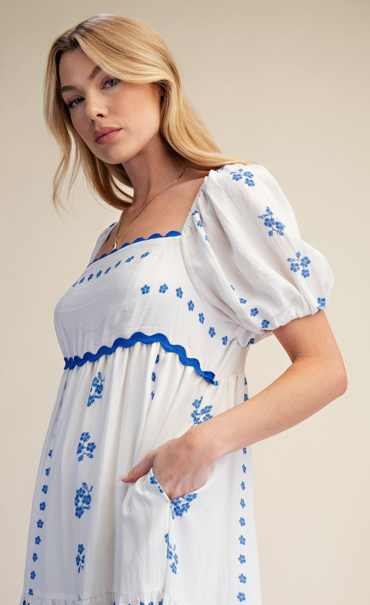 PUFF SLVS TIERED MIDI DRESS