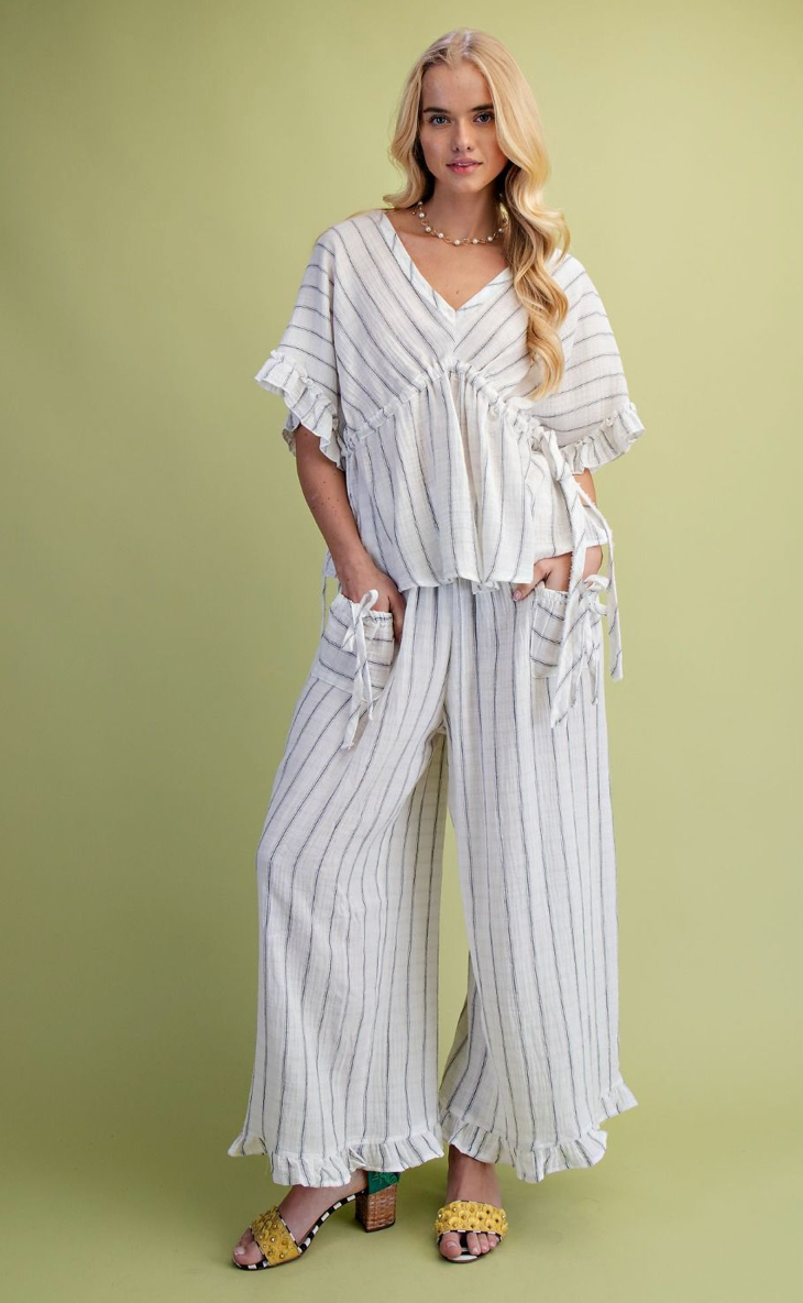 WING SLVS STRIPED COTTON GAUZE TOP