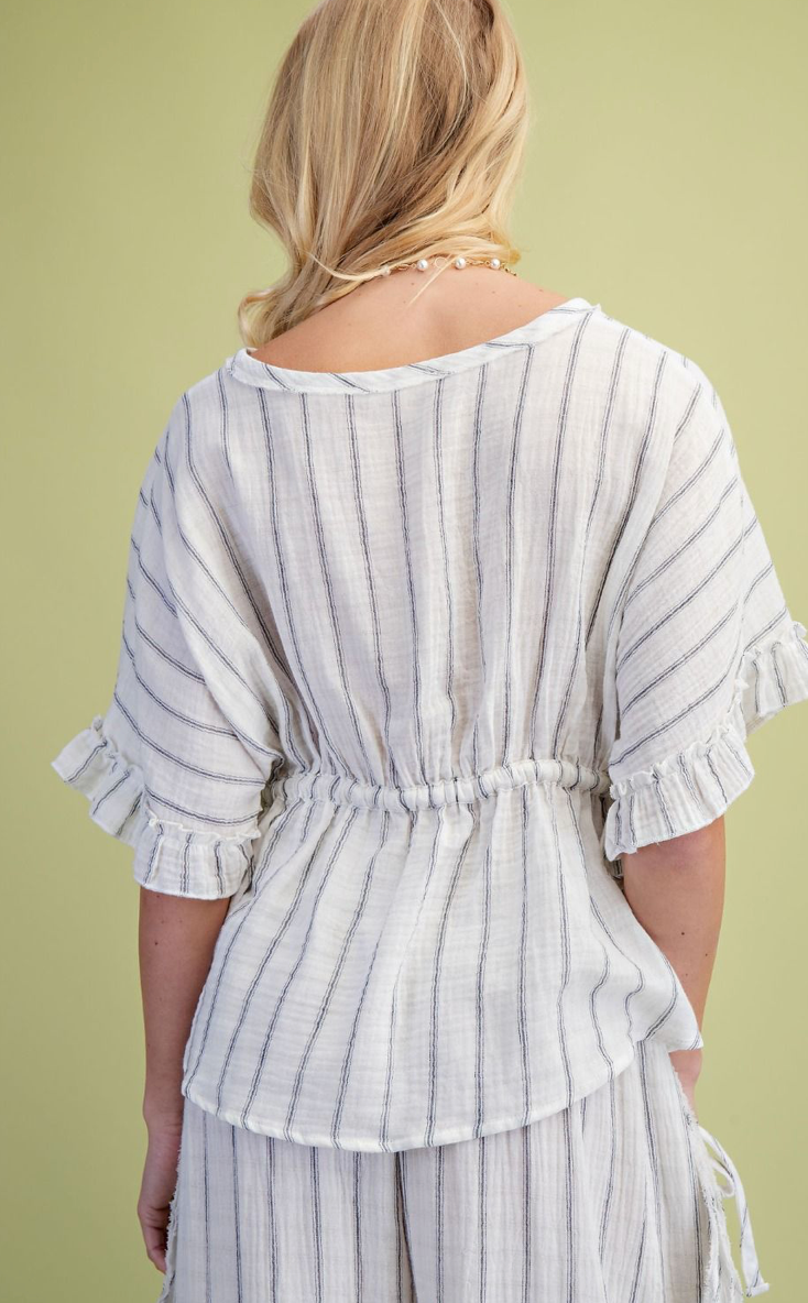 WING SLVS STRIPED COTTON GAUZE TOP