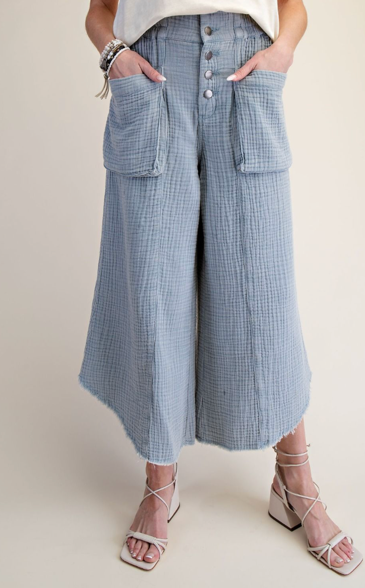 WASHED COTTON GAUZE PALAZZO PANTS