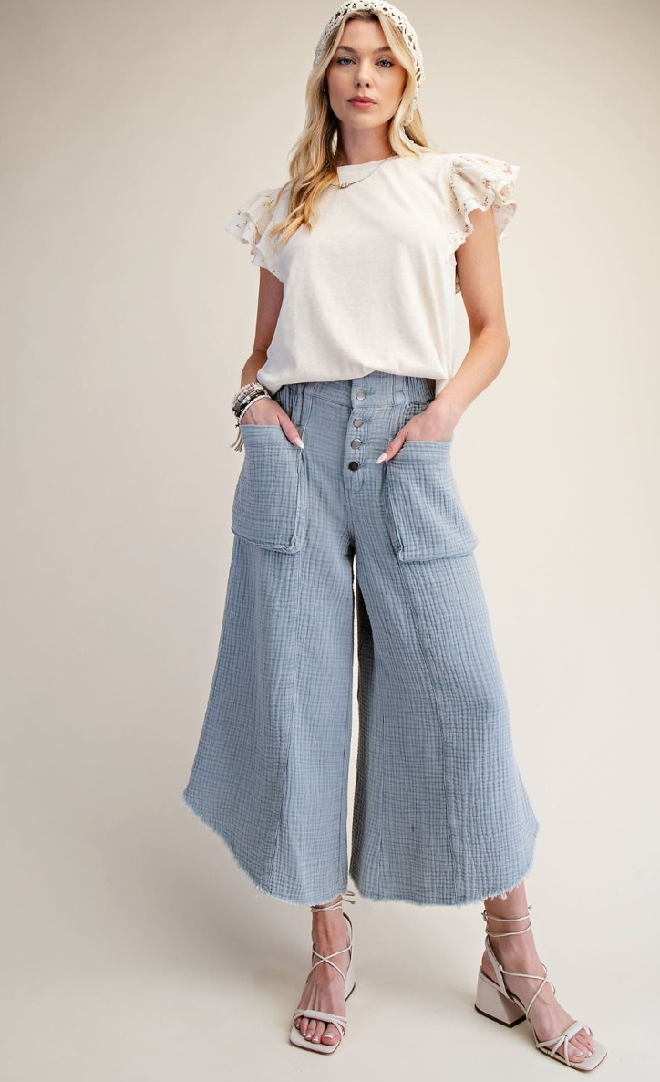 WASHED COTTON GAUZE PALAZZO PANTS