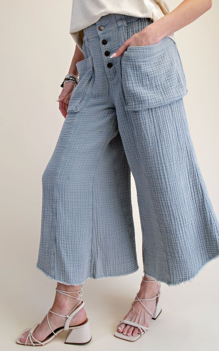 WASHED COTTON GAUZE PALAZZO PANTS