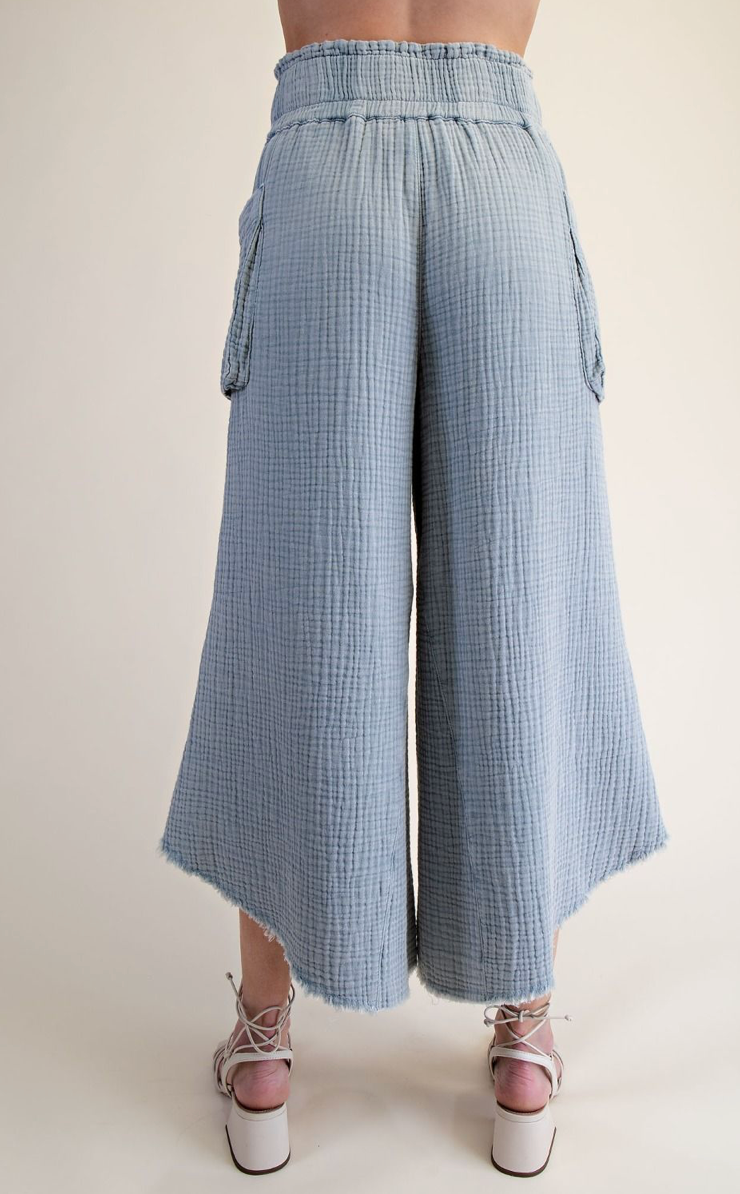 WASHED COTTON GAUZE PALAZZO PANTS