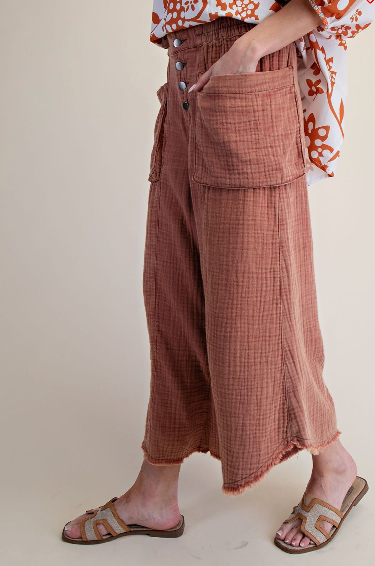 WASHED COTTON GAUZE PALAZZO PANTS