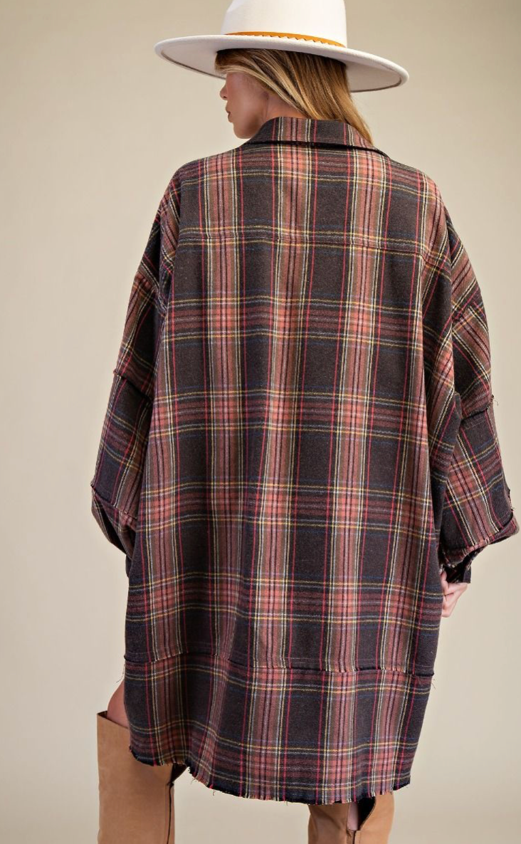 WASHED PLAID FLANNEL TUNIC DRESS