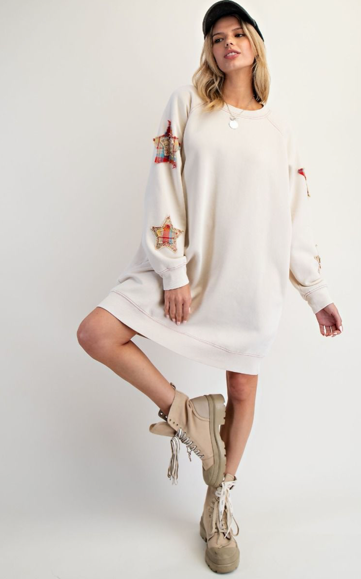 STAR PATCH MIINERAL WASHED TERRY DRESS
