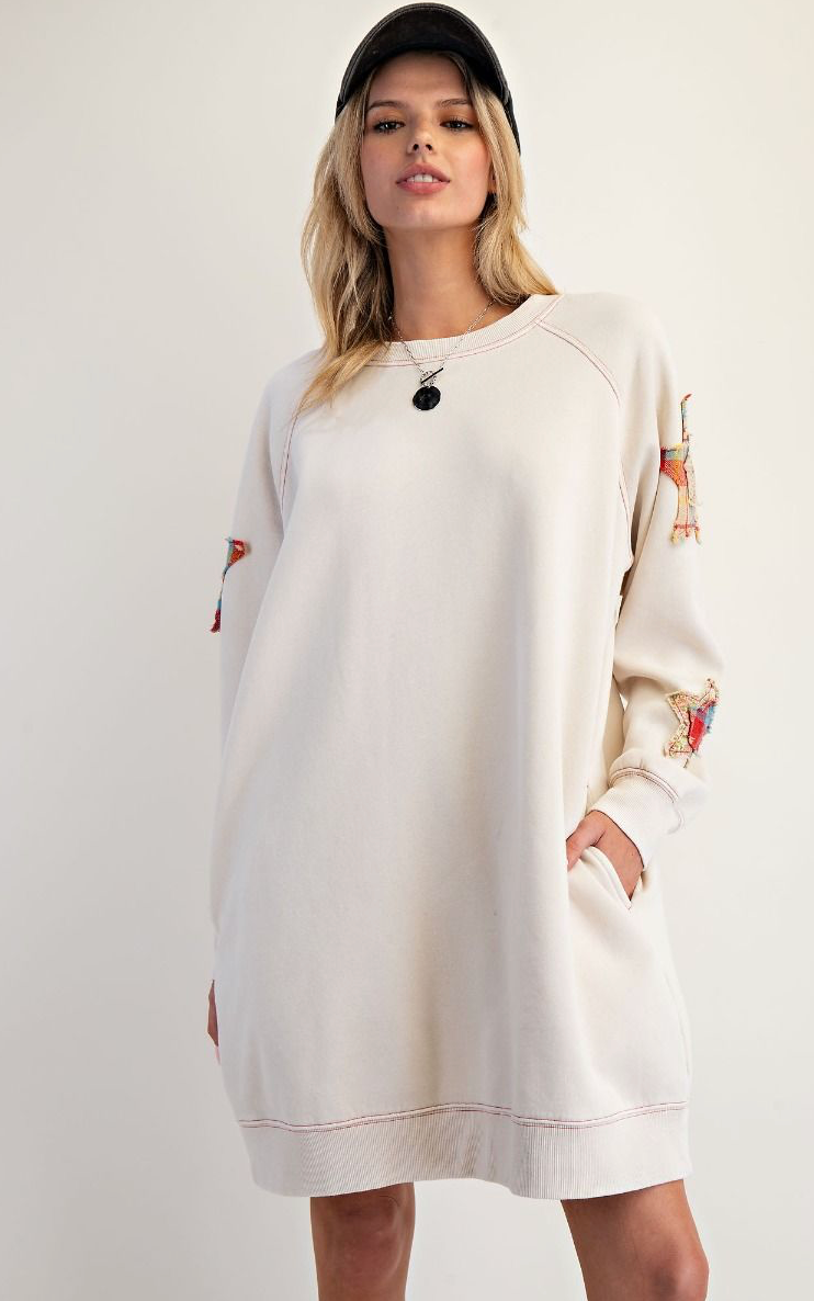 STAR PATCH MIINERAL WASHED TERRY DRESS