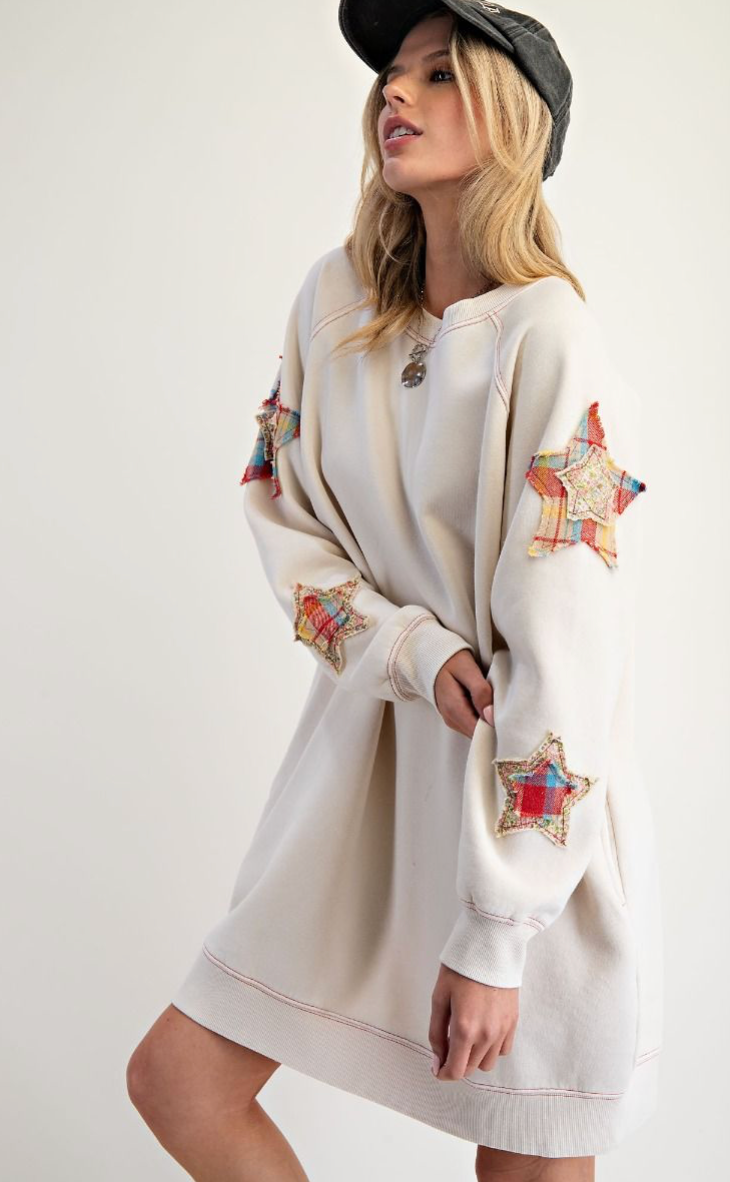 STAR PATCH MIINERAL WASHED TERRY DRESS