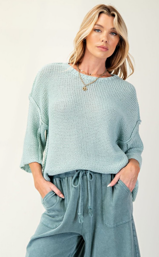 HALF SLEEVE KNITTED BOXY SWEATER