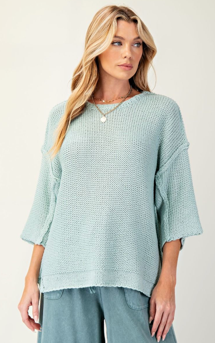 HALF SLEEVE KNITTED BOXY SWEATER