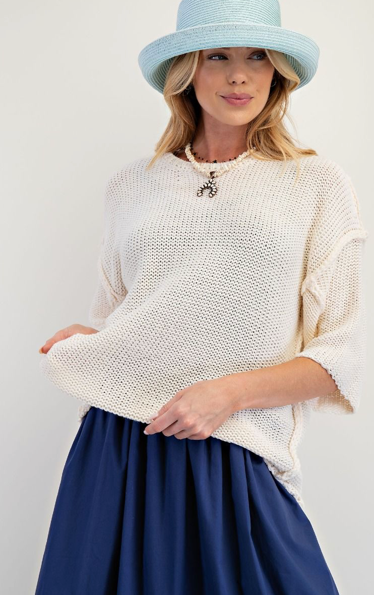 HALF SLEEVE KNITTED BOXY SWEATER
