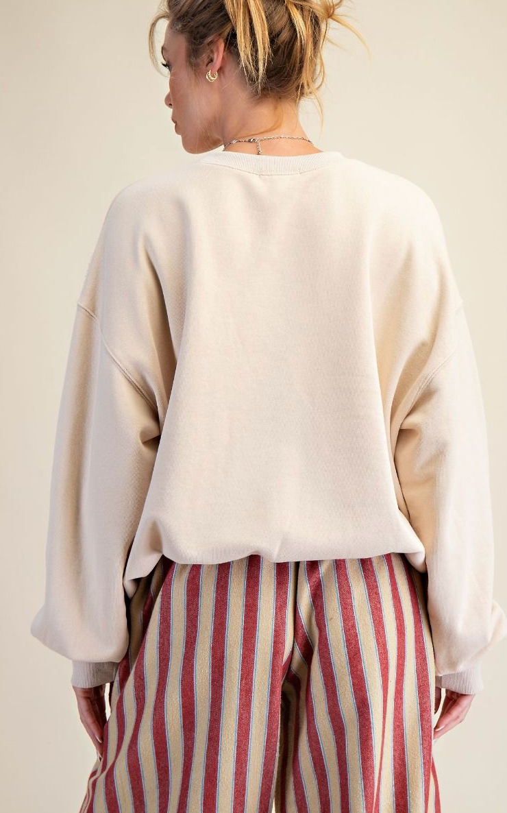 HEART FUR DETAILING WASHED TERRY PULLOVER