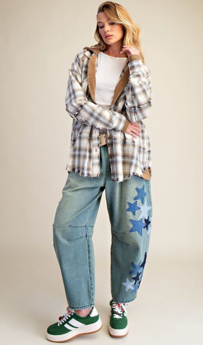 PLAID BUTTON DOWN WASHED SHACKET