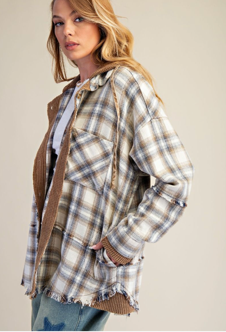 PLAID BUTTON DOWN WASHED SHACKET