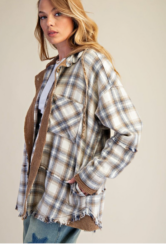 PLAID BUTTON DOWN WASHED SHACKET