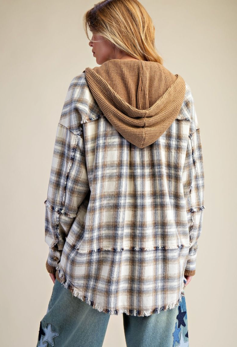 PLAID BUTTON DOWN WASHED SHACKET