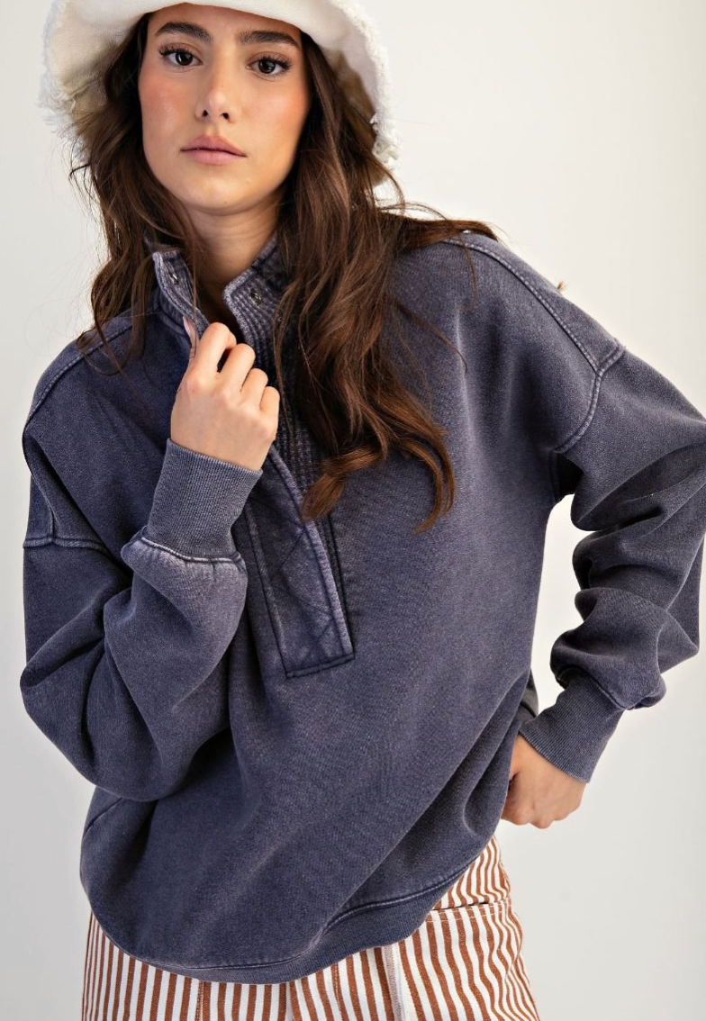THERMAL MIX WASHED TERRY PULLOVER
